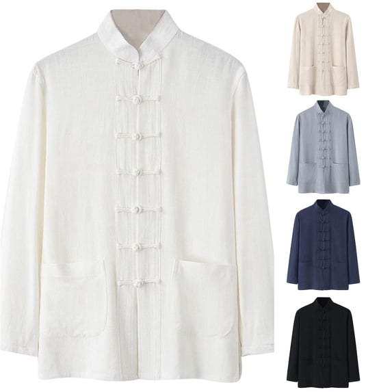 XIAOCHA Mandarin Collar Jacket For Men Long Sleeve Knot Button Traditional Casual Outerwear