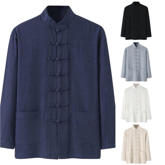 XIAOCHA Mandarin Collar Jacket For Men Long Sleeve Knot Button Traditional Casual Outerwear