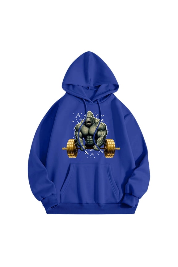 XIAOCHA Men Bold Gorilla Workout Hoodie Front Graphic Print Pullover Cozy Gym Casual Top
