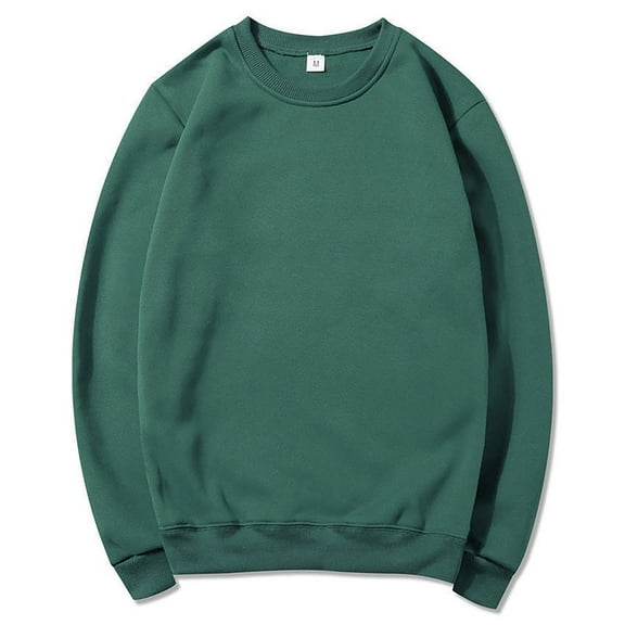 XIAONU Men Minimalisti Sweatshirt Loose Crew Neck Pullover Top Winter Warm Lightweight Comfy Sweatshirt Dark Green L