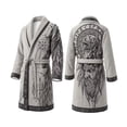 thumbnail image 1 of XIAOCHA Men Norse Mythology Print Robe Shawl Collar Tie Waist Long Sleeve Bathrobe Nightgown, 1 of 3