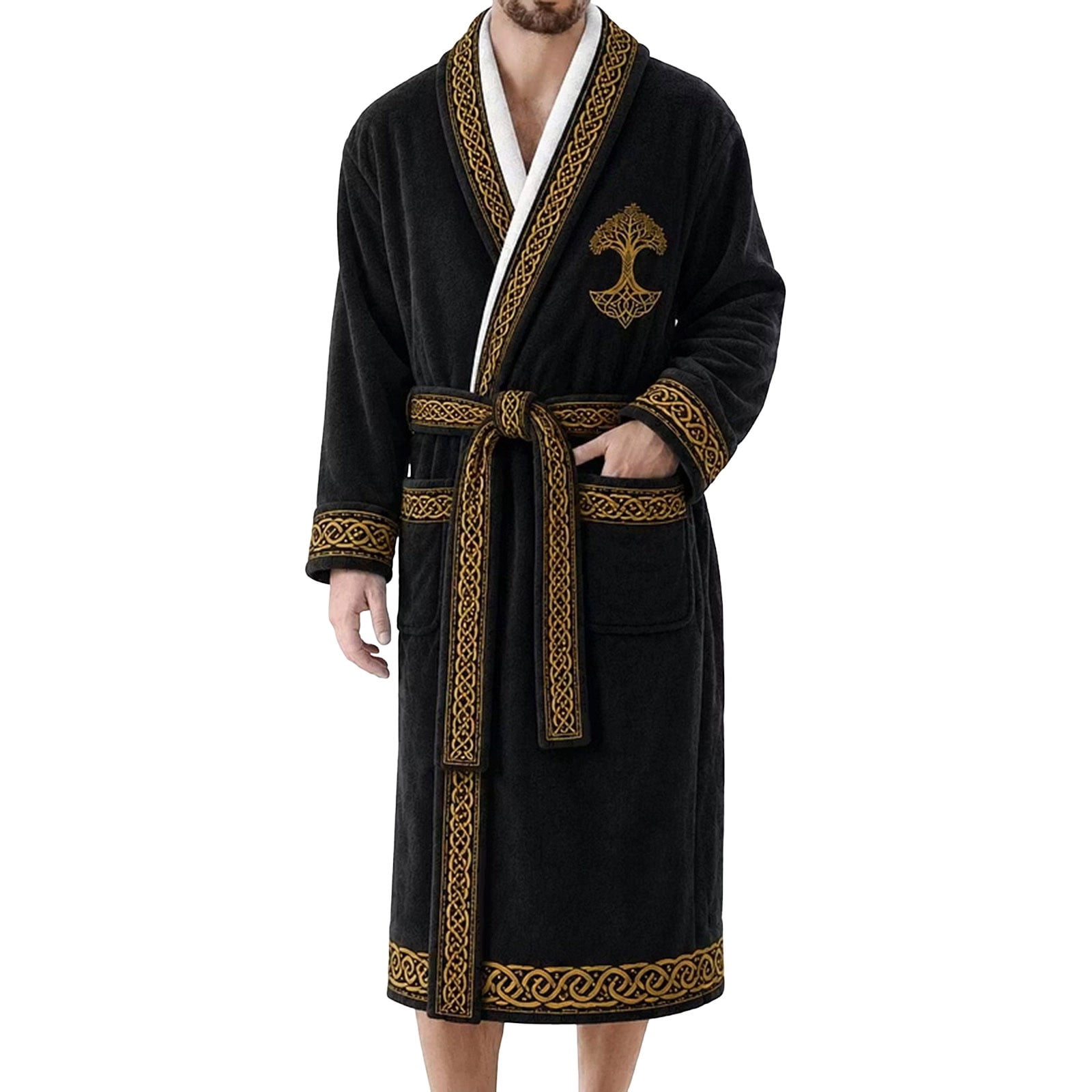 Nirdic Compass XIAOCHA Men Norse Viking Bathrobe Pajama Long Shawl Collar House Robe ...