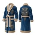 thumbnail image 1 of XIAOCHA Men Raven Skull Print Robe Shawl Collar Wrap Bathrobe Belt Pocket Nightgown, 1 of 3