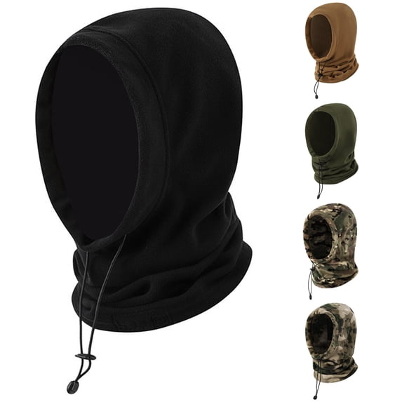 XIAOCHA Men’S Drawstring‑Adjust Balaclava Solid Outdoor Fall‑Winter Hood,Black
