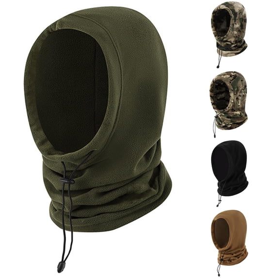 XIAOCHA Men’S Drawstring‑Adjust Balaclava Solid Outdoor Fall‑Winter Hood,Green
