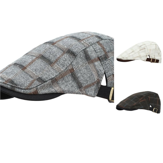 XIAOCHA Men’S Plaid‑Pattern Flat Cap Printed Hats Casual Fall‑Winter Ivy Cap,Dark Gray
