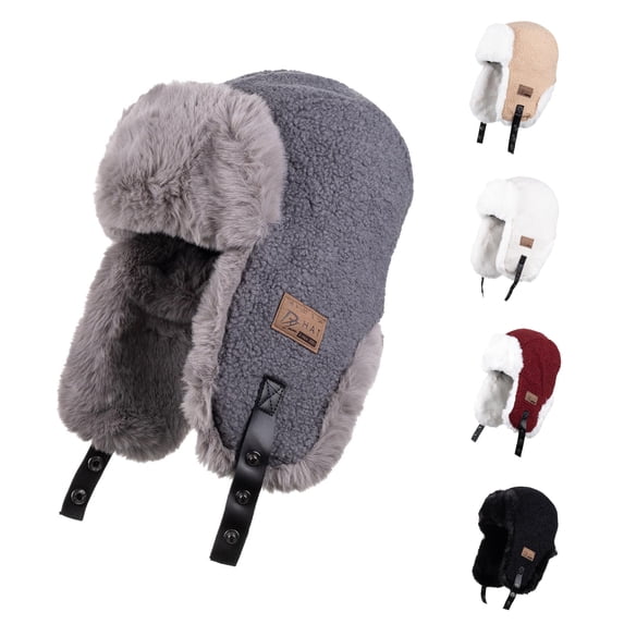 XIAOCHA Men’S Sherpa‑Lined Trapper Hat Solid Hats Casual Fall‑Winter Toque,Grey