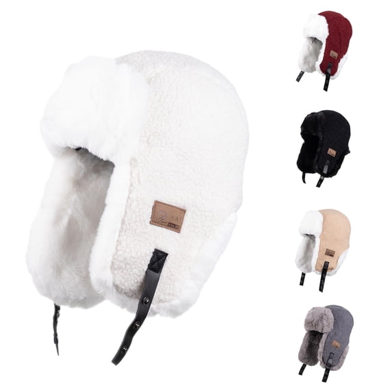 XIAOCHA Men’S Sherpa‑Lined Trapper Hat Solid Hats Casual Fall‑Winter Toque,White