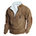 thumbnail image 1 of XIAOCHA Men Sweatshirts Vintage Relaxed Fit Deer Printed Long Sleeve Sweatshirt Half Zipper Stand Collor Sports Pullover Top Daily Wear, 1 of 3