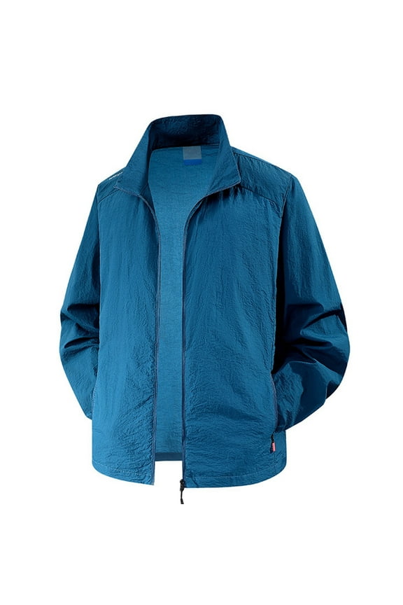 Men Windbreaker Jacket Long Sleeve Stand Collar Full Zip Coat Lightweight Casual Outdoor Hiking Outerwears