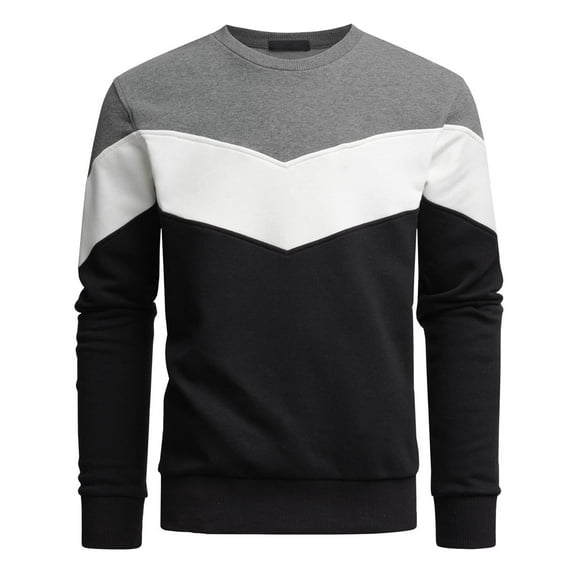 XIAONU Men's Athletic Sweatshirt Color-Block Crew Neck Top Winter Outdoor Sports Sweatshirts Black L