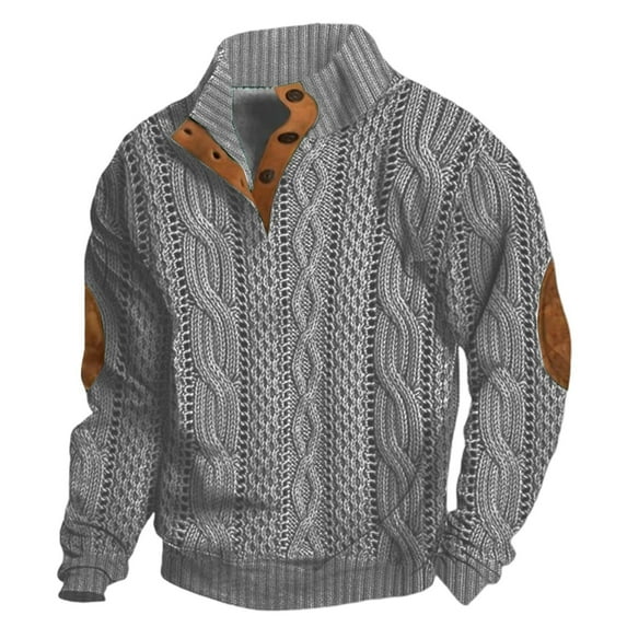 XIAOCHA Men's Cable Knit Sweater Loose Stand Collar Pullover Top Vintage Warm Fall Winter Workout Sweatshirt