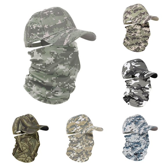XIAOCHA Men's Camo Printed Baseball Cap Set, Breathable Outdoor Neck Gaiter Outfit,Light Green