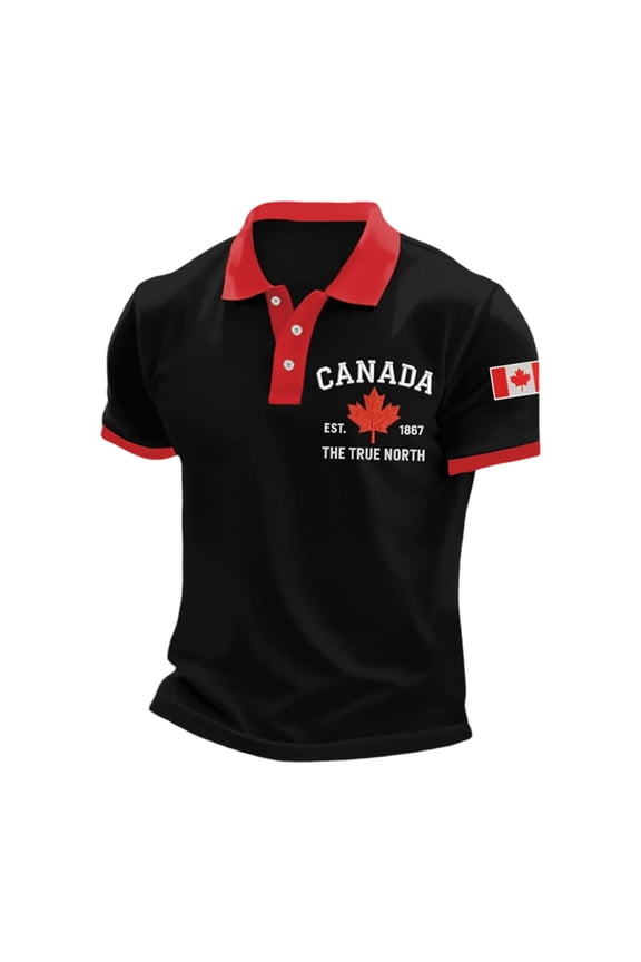 Men's Canada Themed Polo Shirt Short Sleeve Contrast Collar Polo Moisture Wicking Patriotic Daily Polo