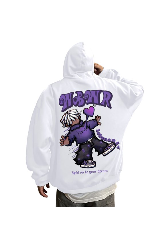 Men's Cartoon Print Hoodie Oversized Long Sleeve Hooded Zip Up Jacket Soft Trendy Street Hoodies