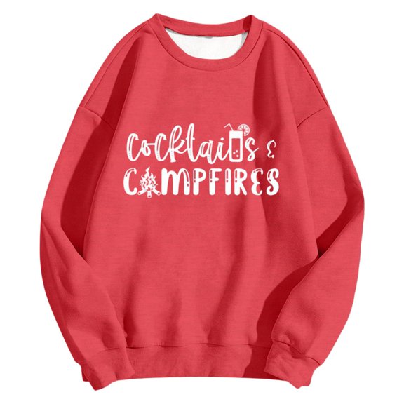 XIAOCHA Men's Cocktails And Campfires Letter Print Sweatshirt Relaxed Fit Fall Daily Long Sleeve Sweatshirts