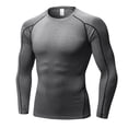 thumbnail image 1 of XIAOCHA Men's Compression Tee Shirt Long Sleeve Round Neck Solid Athletic Tshirt, 1 of 4