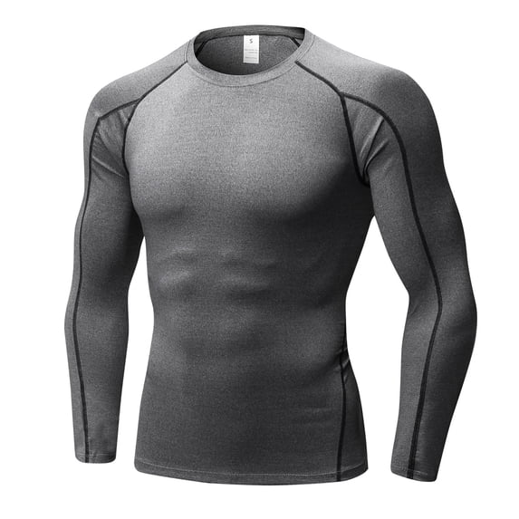 XIAOCHA Men's Compression Tee Shirt Long Sleeve Round Neck Solid Athletic Tshirt
