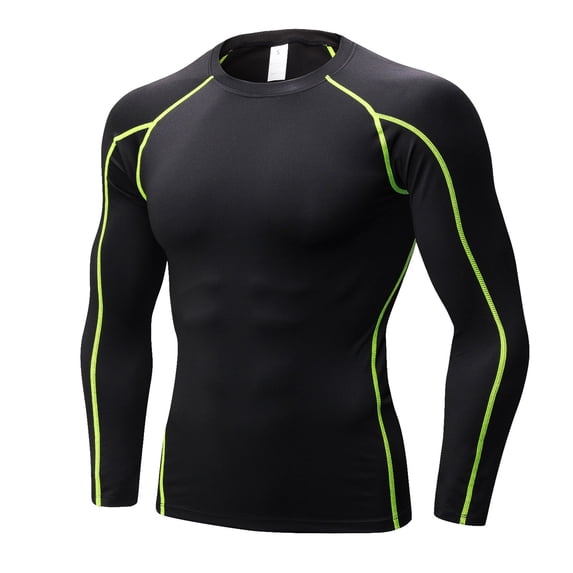 XIAOCHA Men's Compression Tee Shirt Long Sleeve Round Neck Solid Athletic Tshirt