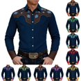 thumbnail image 1 of XIAOCHA Men's Contrast Floral Western Button-Down Shirt Long Sleeve Tailored Tops Bavarian Pub Shirts, 1 of 4
