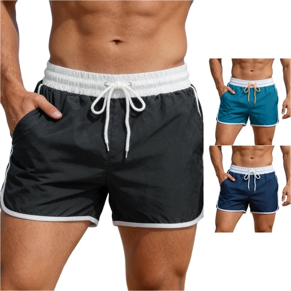 XIAOCHA Men's Contrast Swim Shorts Elastic Drawstring Loose Fit Beach Trunks