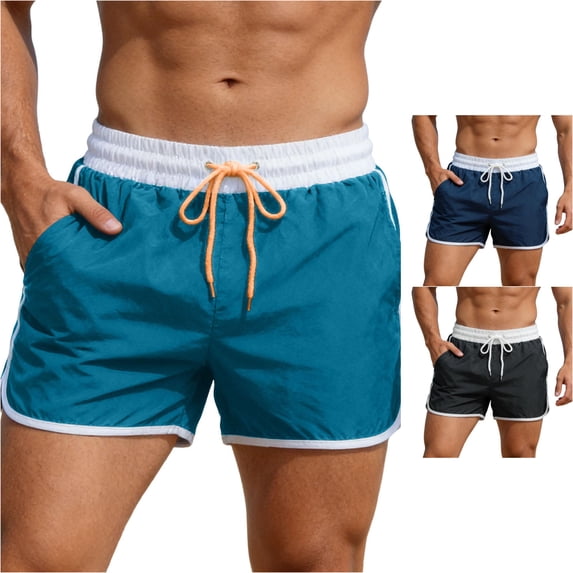XIAOCHA Men's Contrast Swim Shorts Elastic Drawstring Loose Fit Beach Trunks