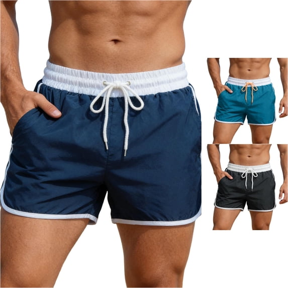 XIAOCHA Men's Contrast Swim Shorts Elastic Drawstring Loose Fit Beach Trunks
