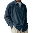 thumbnail image 1 of XIAOCHA Men's Corduroy Button Down Shirt Long Sleeve Relaxed Fit Collared Top Soft Casual Everyday Layering Shirt, 1 of 5