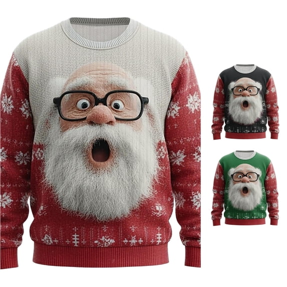 XIAOCHA Men's Crew Neck Sweatshirt Shocked Santa Snowflake Graphic Print Winter Pullover Top, Beige, Sizes XXXL