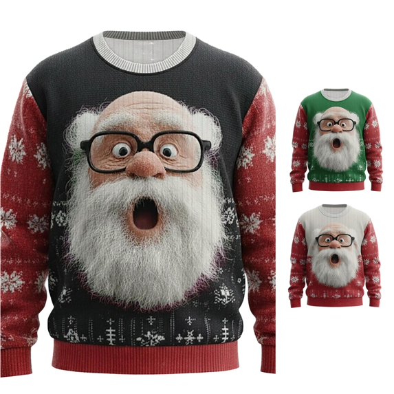 XIAOCHA Men's Crew Neck Sweatshirt Shocked Santa Snowflake Graphic Print Winter Pullover Top, Black, Sizes XXL