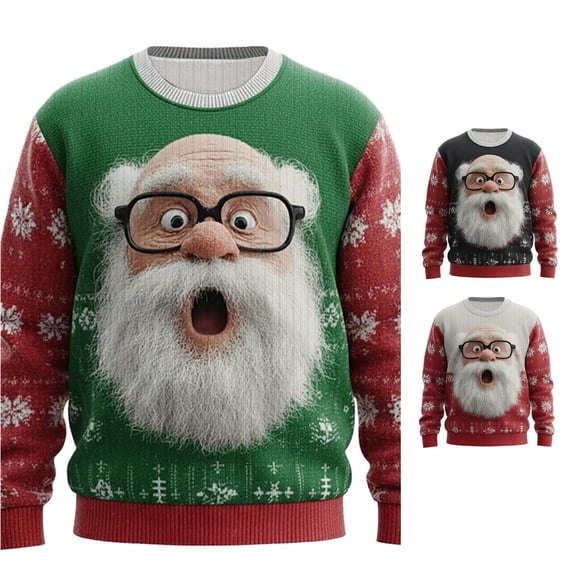 XIAOCHA Men's Crew Neck Sweatshirt Shocked Santa Snowflake Graphic Print Winter Pullover Top, Green, Sizes XXXXXL