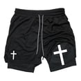 thumbnail image 1 of XIAOCHA Mens Cross Print Double Layer Shorts Knee Length Elastic Waist Gym Pants Comfy Simple Athletic Workout Shorts, 1 of 2