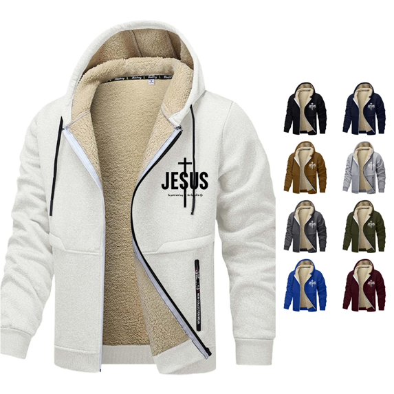 XIAOCHA Men's Cross Print Zip Up Hoodie Loose Fit Fleece Lined Fall Daily Kangaroo Pocket Hooded Sweatshirts