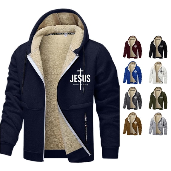 XIAOCHA Men's Cross Print Zip Up Hoodie Loose Fit Fleece Lined Fall Daily Kangaroo Pocket Hooded Sweatshirts