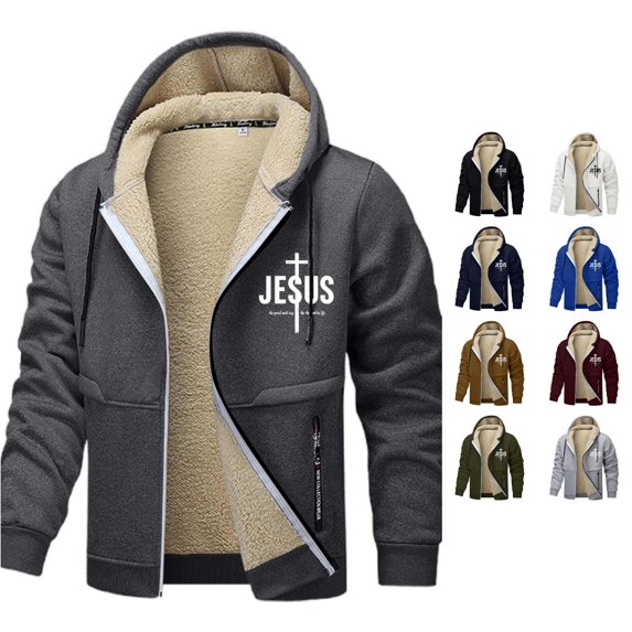 XIAOCHA Men's Cross Print Zip Up Hoodie Loose Fit Fleece Lined Fall Daily Kangaroo Pocket Hooded Sweatshirts