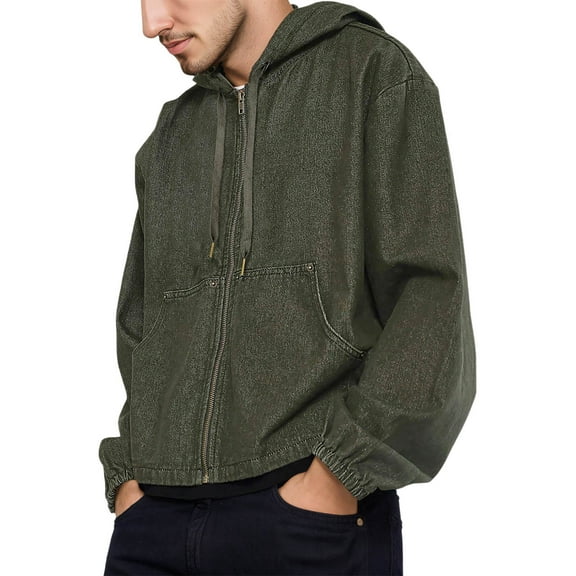 XIAOCHA Men's Denim Jacket Cotton Blend Loose Full Zip Hooded Top Kangaroo Pocket Street Outdoor Hoodies