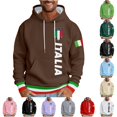 thumbnail image 1 of XIAOCHA Men's Drawstring Hoodie Italia Flag Graphic Long Sleeve Pullover Top, Coffee, Sizes L, 1 of 4
