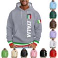 thumbnail image 1 of XIAOCHA Men's Drawstring Hoodie Italia Flag Graphic Long Sleeve Pullover Top, Light Gray, Sizes XXXL, 1 of 4
