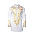 thumbnail image 1 of XIAOCHA Men's Embroidered Kurta Mandarin Collar Long Sleeve Gold Patterned Ethnic Tunic Formal Traditional Party Wear Shirt, 1 of 2