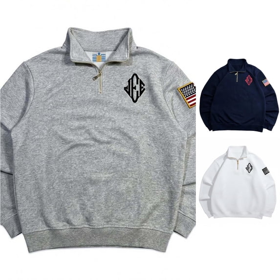XIAOCHA Men's Embroidered Quarter Zip Sweatshirt Long Sleeve Crewneck Pullover Classic Sweat Top, Grey, Sizes XL