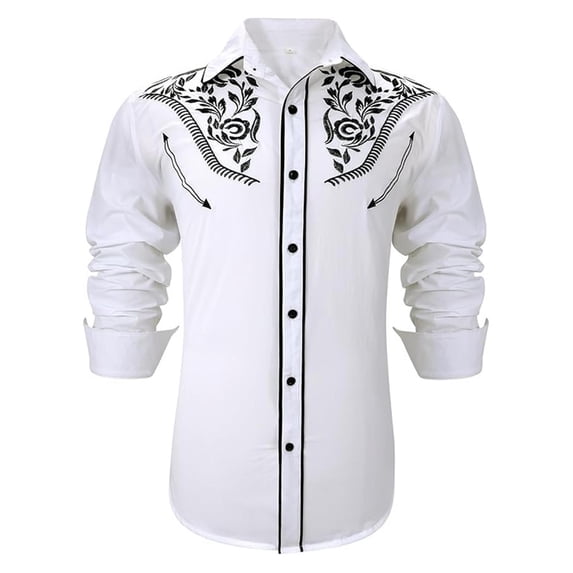 XIAOCHA Men's Embroidered Shirt Point Collar Button Down Top Comfortable Western Casual Blouse
