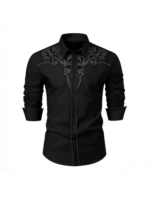 Men's Embroidered Western Shirt Long Sleeve Casual Daily Work Wear Button Down Shirts