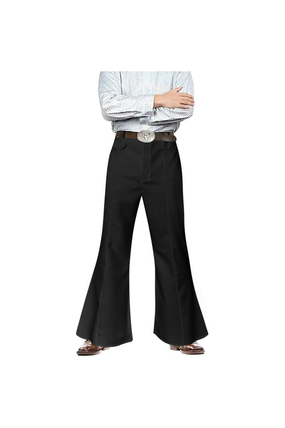 Men's Flared Pants Loose Fit Belted Wide Leg Pants Stretchy Retro Stage Performance TrousersBlackXXL