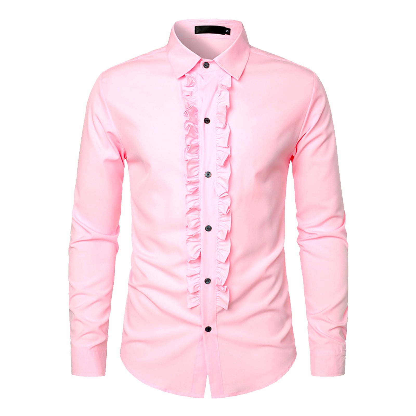 XIAOCHA Men's Formal Ruffled Shirt Long Sleeve Turn Down Collar Button ...