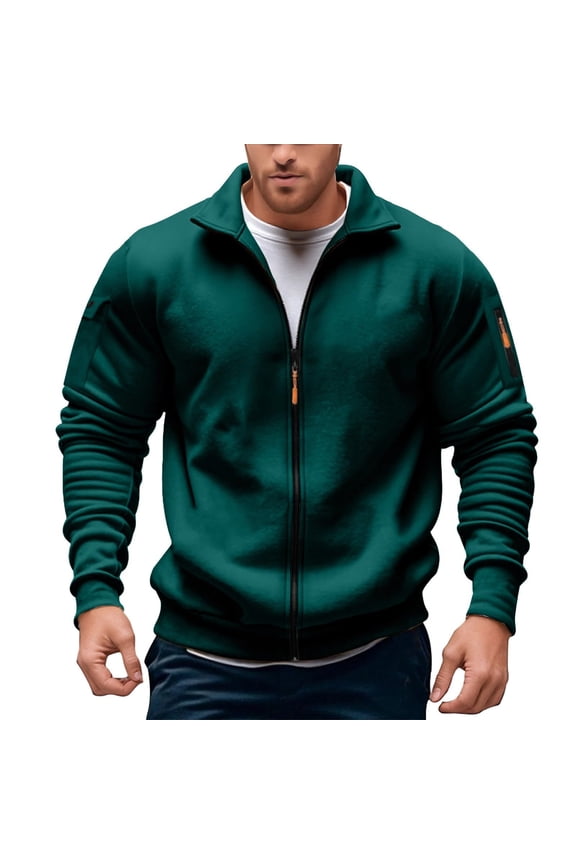 Men's Full Zip Casual Jacket Slim Fit Stand Collar Arm Pocket Pullover Warm Tactical Outdoor Daily Wear Top