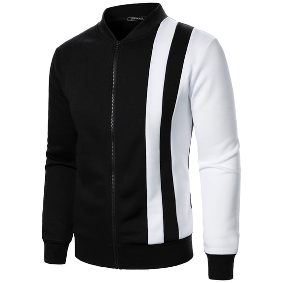 XIAONU Men's Full Zip Outerwear Jacket Color Block Stand Collar Sportswear Coat Long Sleeves Comfy Sporty Top Black L