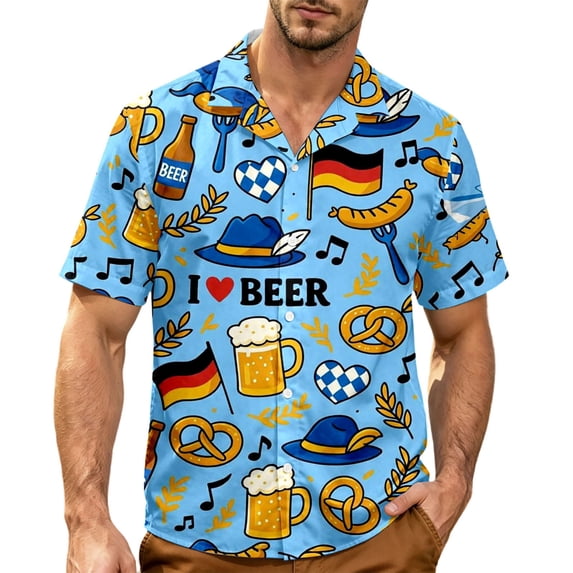 XIAOCHA Men's German Flag Print Button Down Shirt Graphic Short Sleeve Oktoberfest Top