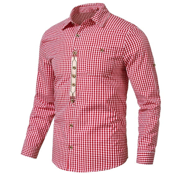 XIAOCHA Men's Gingham Check Shirt Collared Long Sleeve Button Up Casual Blouse Breathable Everyday Going Out Top