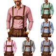 thumbnail image 1 of XIAOCHA Men's Gingham‑Print Button‑Up Shirt Long‑Sleeve Spread‑Collar Urban Hangout Button‑Down Top, Red, Sizes XXL, 1 of 5