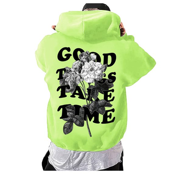 XIAOCHA Men's Good Things Take Time Floral Graphic Hoodie Long Sleeve Hooded Pullover Knit Top Soft Inspirational Casual Hoodies